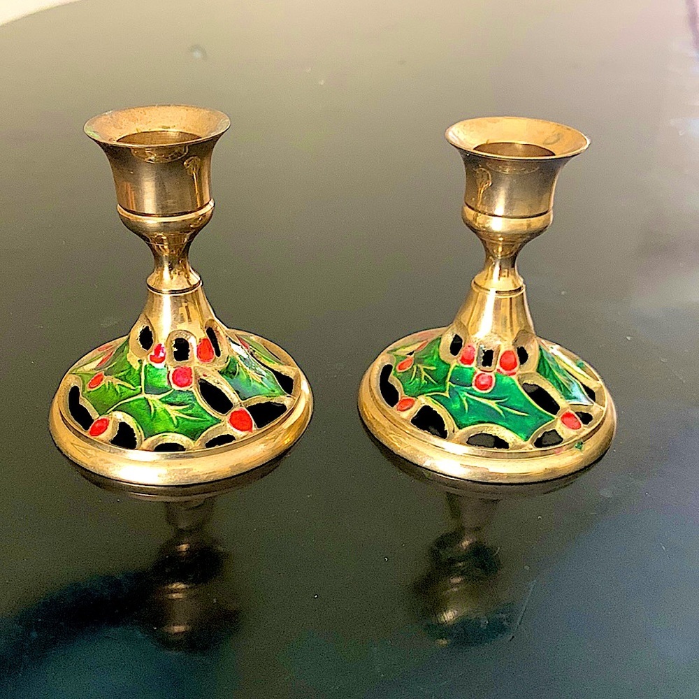 Vintage Set of  HAMPTON BRASS Christmas Candle Holders